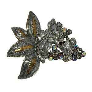Two Tone Floral Brooch Pin Hair Clip Stylish Fashion Flower Stunning Shiny VTG
